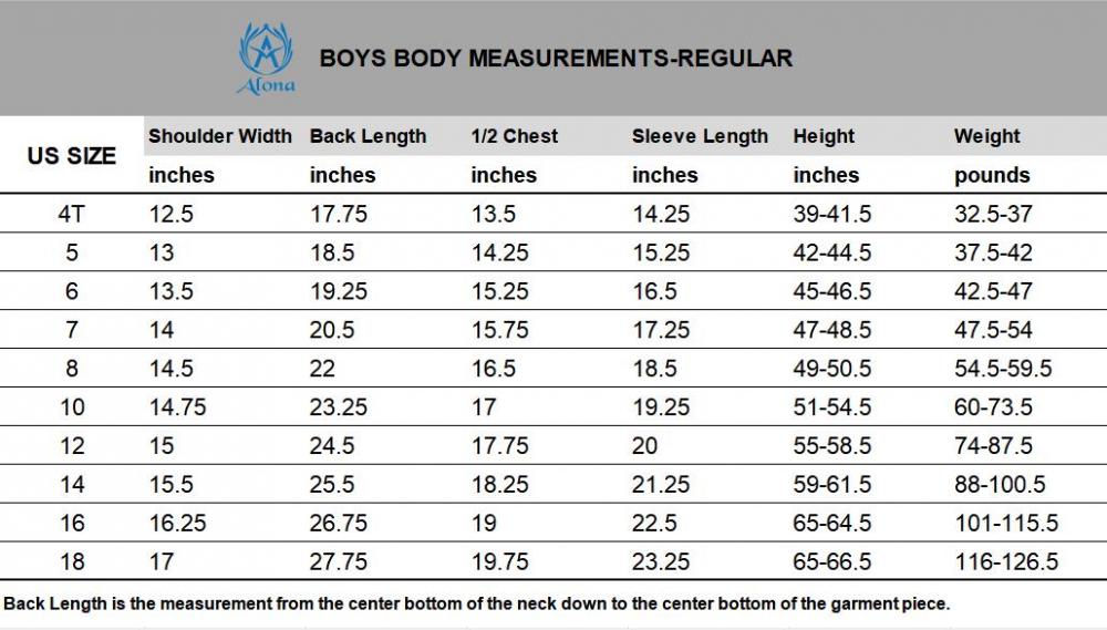 Size Chart For Boys Blazer