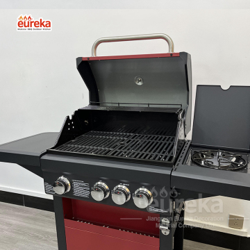 Outdoor Trolley Square Metal German Barbecue Gas Bbq Grill 3+1 Main Burners Bbq Gas Grills