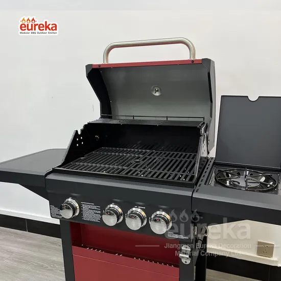 Outdoor Trolley Square Metal German Barbecue Gas Bbq Grill 3+1 Main Burners Bbq Gas Grills