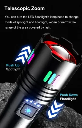Powerful Waterproof Flashlight with Multifunctional Charging