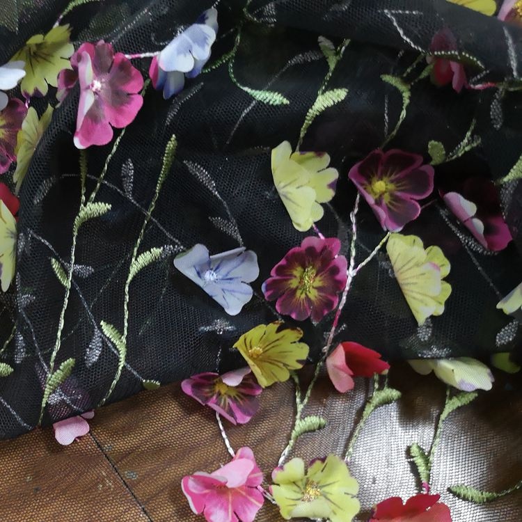 3D цветы гипюр вышивка детская кружевная ткань платья
