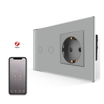 CNBingo EU Electric 157mm 2 Gang Touch Light Switch with Zigbee Smart Function and Tempered Glass Panel