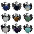 Gemstone Crystal Heart Alloy Wings Dragon & Pterosaur Stone Pendant Natural Quartz Dragon Charm Pendants for DIY Jewelry Making