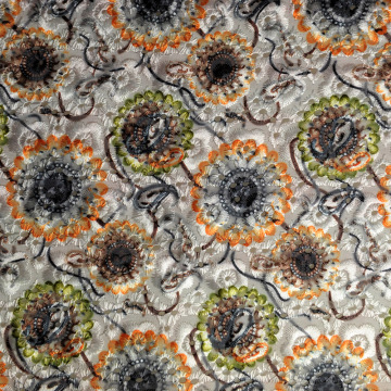 colorful FLORAL PRINTED TC fabric WITH EMBROIDERY