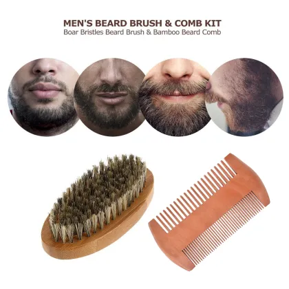 6PCS Beard Care Set: Boar Bristle Brush, Pearwood Comb, Mustache Comb, Nose Hair Scissors