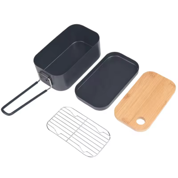 Portable Aluminum Lunch Box Set with Cutting Board and Steam Rack for Camping