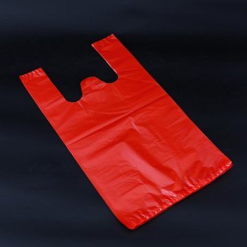 Food Packing Logo and Color Customized Plastic Vest T Shirt Red Plastic Bag for Grocery