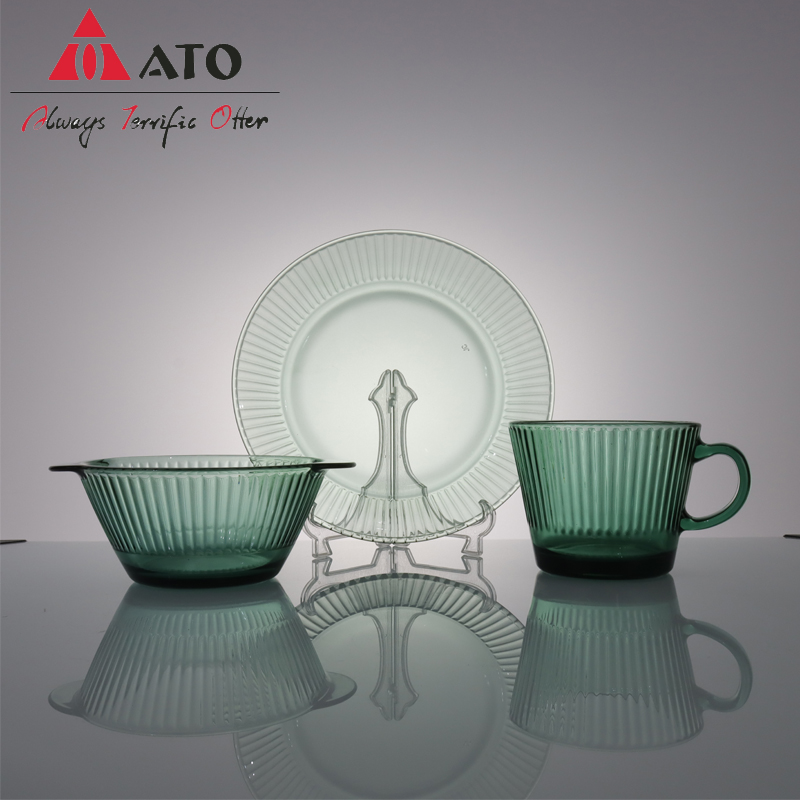 Tazas de vidrio verde Tazas Plato de cocina