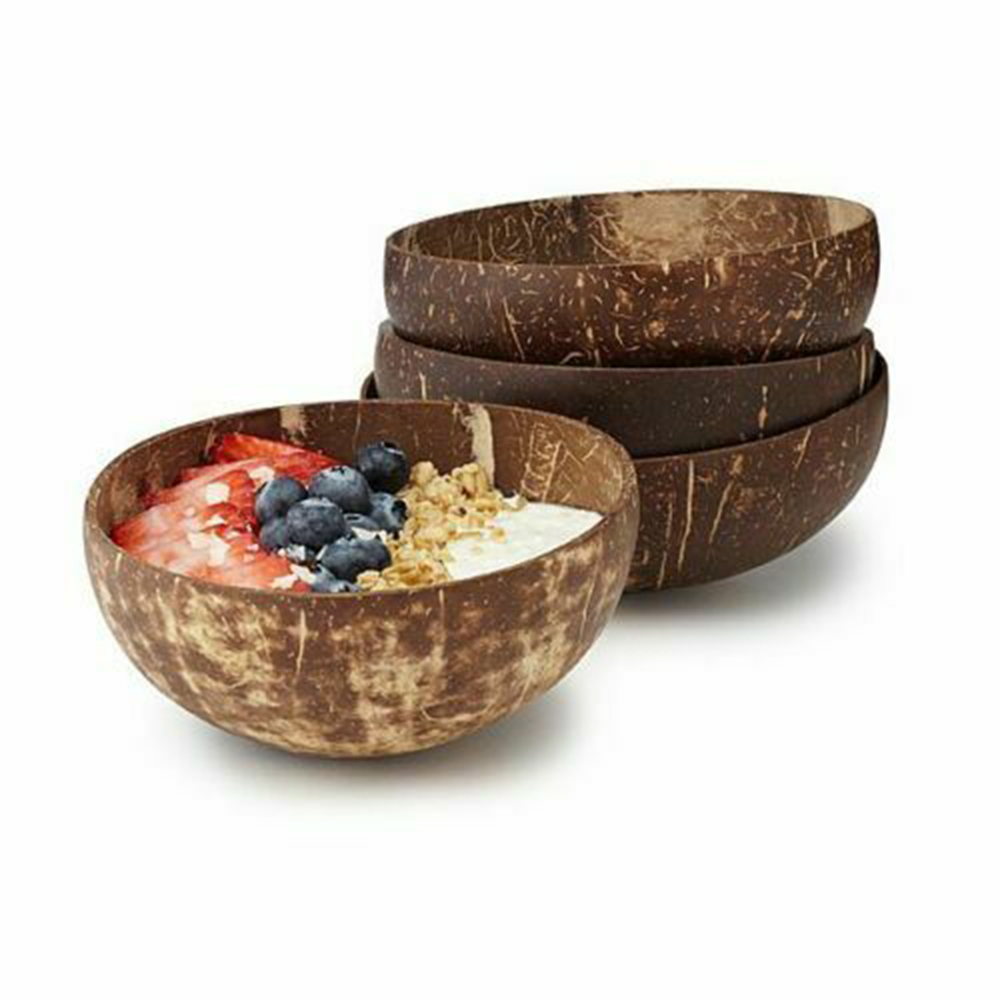 Creative Natural Coconut Bowl Eco Friendly Soup Salad Noodle Rice Bowl Wooden Fruit plates Handicraft Art Vintage Type Decor
