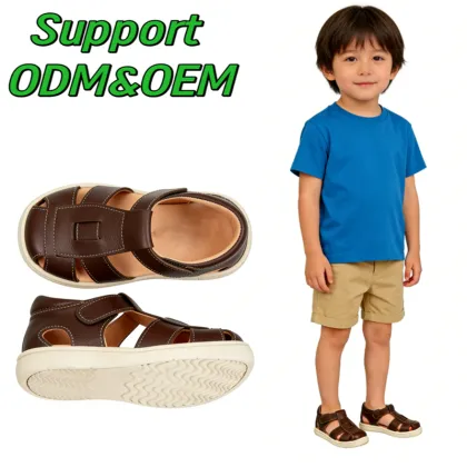 Soft Leather Closed Toe Barefoot Kids Sandals Non Slip Toddler Boys Summer Outdoor Sandals