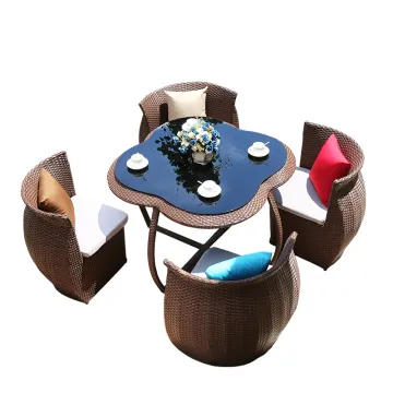 Rattan Glass Outdoor Round Coffee Table Set for Coffee Shops