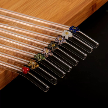 Eco-Friendly Reusable Borosilicate Glass Straws with Colorful Designs and Cleaning Brush