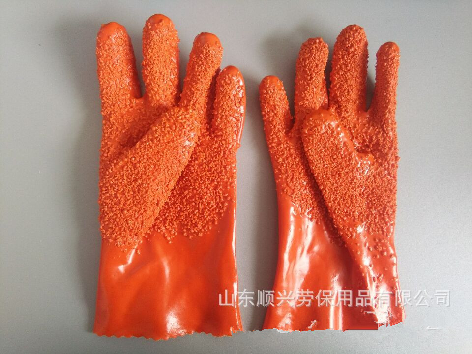 Partículas de PVC naranja Cotton Forro Guantes antideslizantes