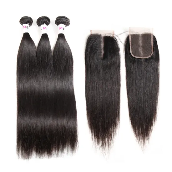 Large Stocks Virgin Cuticle Aligned Peruvian Straight Human Hair Bundles With Lace Closure