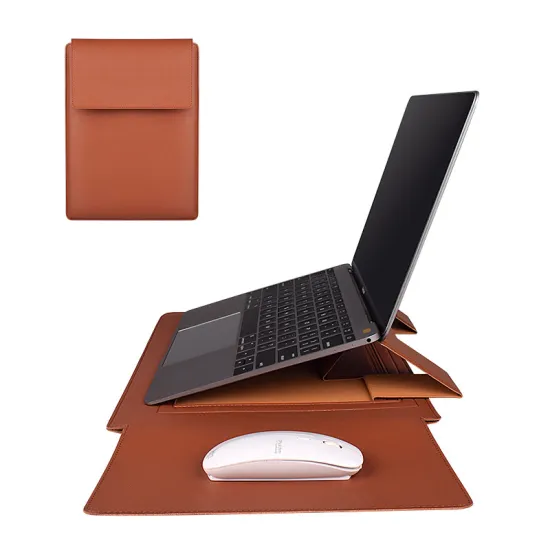 13/14/15 Inch Laptop Sleeve Bag with Stand for MacBook Air/Pro - PU Leather Notebook Case with Mouse Pad