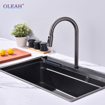 Oleah 304 Stainless Steel Kitchen Sink with Rectangular Bowl: A Multifunctional Waterfall Design
