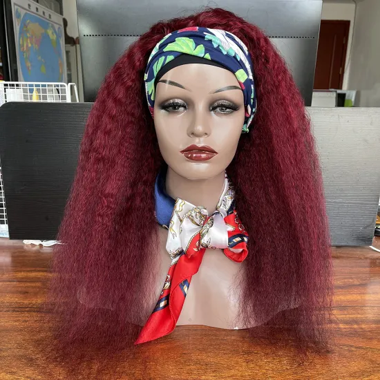 Cheap Wholesale Brazilian Hair Headbandwigs for Black Women ,99J Red Curly Kinky Straight Human Hair Wigs 150 Density
