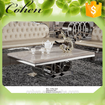 modern rectangular stainless steel tea/coffee/center table with marble top B062