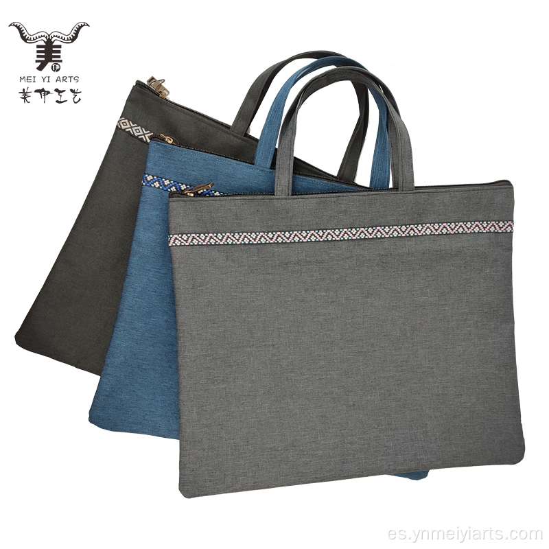 Bolso maletín de conferencia de lona A4 con bordado étnico