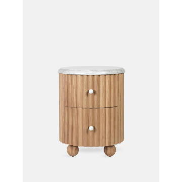 Kleine runde Dedside -Tisch -Nachttisch mit 2 Schubladen