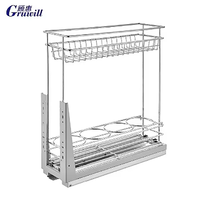 Kitchen storage cabinet pull-type wire basket