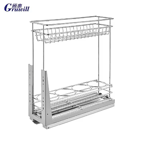 Kitchen storage cabinet pull-type wire basket