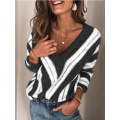 Women`s Fashion Long Sleeve Striped Knitted Sweater