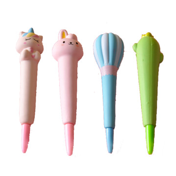 Custom Kawaii Pen Cartoon Promotional Fidget Toys Squishy Gel Ballpoint Pen for Students
