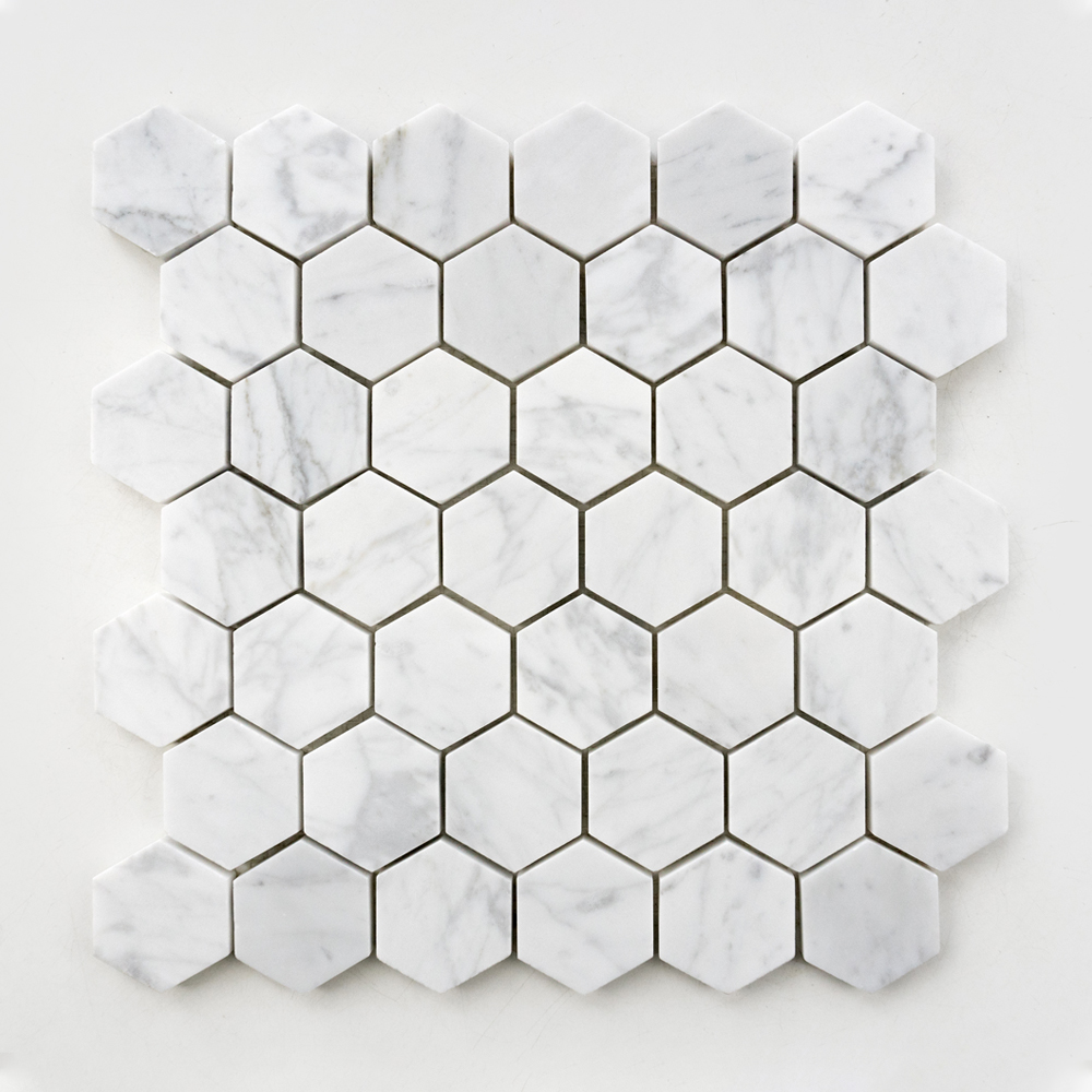 Carara blanca hexagonal mármol brillante mosaico mosaico baldosas