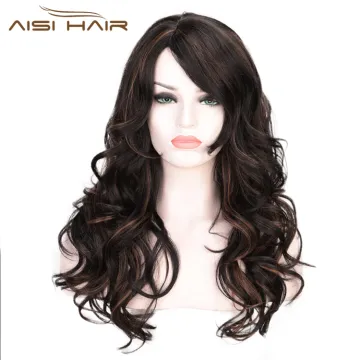 Heat Resistant Black Mixed Black Body Wave Synthetic Long Wavy Fiber Hair Wig For Black White Women Cosplay  Wigs