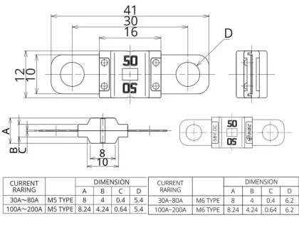 PEC Fuse SBFW-L M5 M6 Series - Automotive Fuses 40A-200A