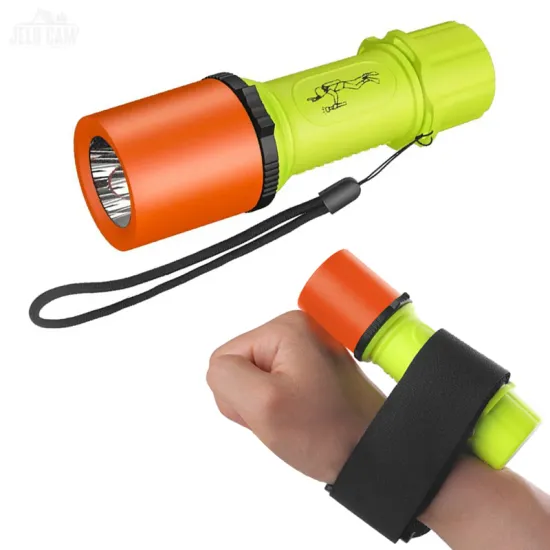 Rotating Magnetic Switch ABS Diving Flashlight T6 LED IPX8 Underwater 50M with Wristband