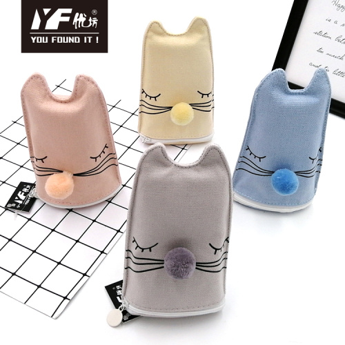 Three-dimensional cat style pompon cute canvas pencil case