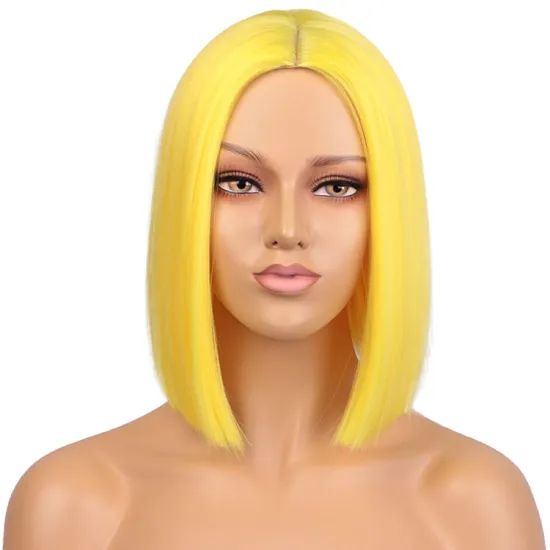 Short Heat Resistant Synthetic Yellow Bob Straight Fiber Hair Wigs For White Black Women Fashion Cosplay Wigs