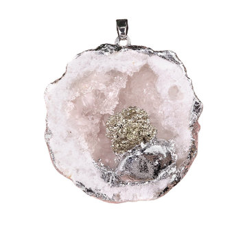 Pyrite Bud Silver Druzy Crystal Cave Pendant for Making Jewelry Necklace