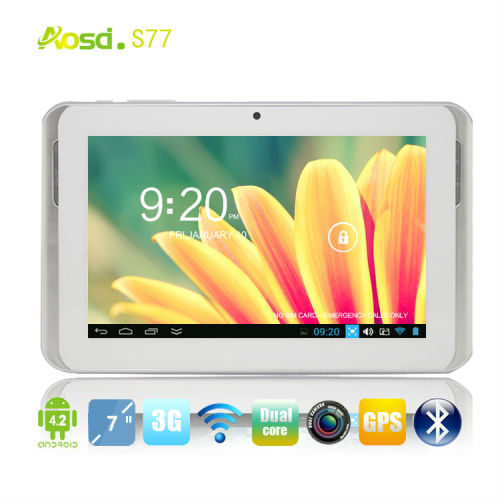 aosd S77 hd 1024*600 mtk6572 sim build in 3G dual core 7 inch mobile phone tablet pc