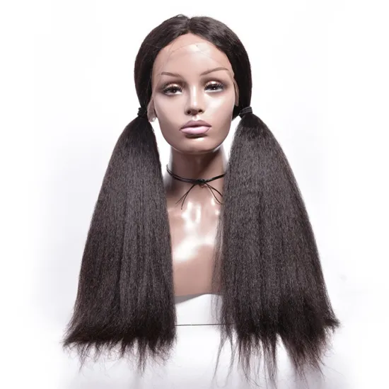 Factory Wholesale Price Cuticle Aligned Human Hair Lace Frontal Wig 13 by 4 Yaki Straight Lace Front Wig Kinky Straight