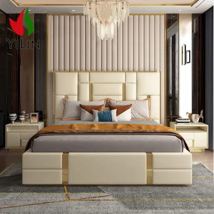 Yilin Furniture Luxury Modern Leather Double Bed Comforter Sets Royal Bedroom Solution