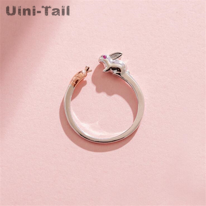 Uini-Tail 2019 new listing 925 sterling silver simple cute bunny carrot ring fashion creative small fresh sweet open ring ED495