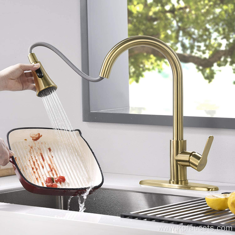 Single Lever Gold Pull Down Kitchen Faucet