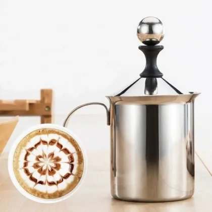 AD-Manual Milk French Press Coffee Maker Stainless Steel Hand Pump Milk Foamer Handheld Milk Jug