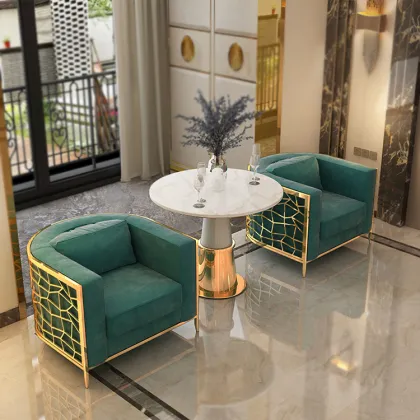Light luxury velvet gold metal base sofa set