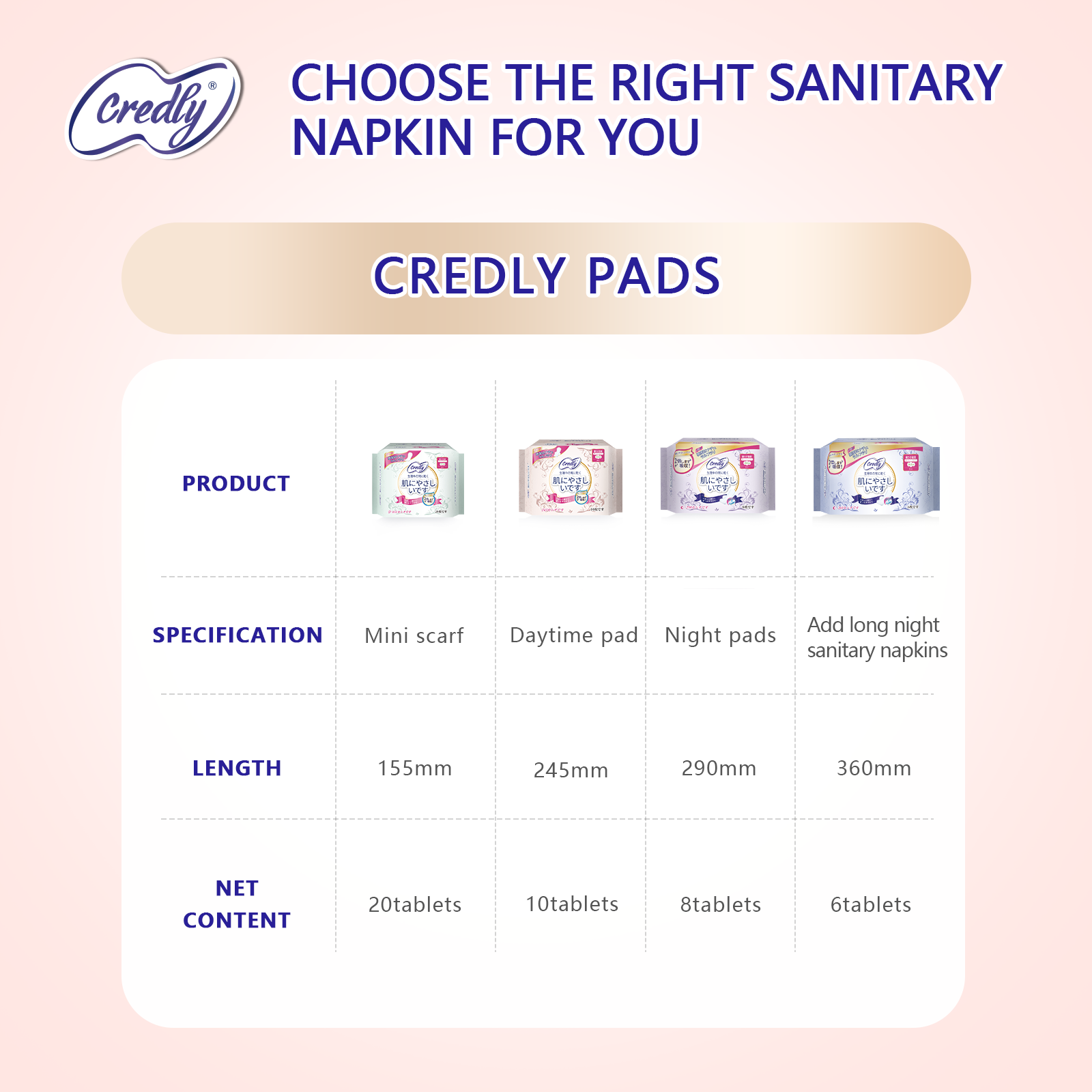 credly sanitary pads size
