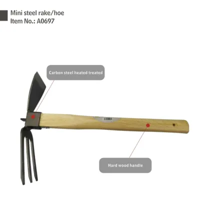 Wood Handle Carbon Steel Two-Way Hoe Rake 2-in-1 Garden Tool