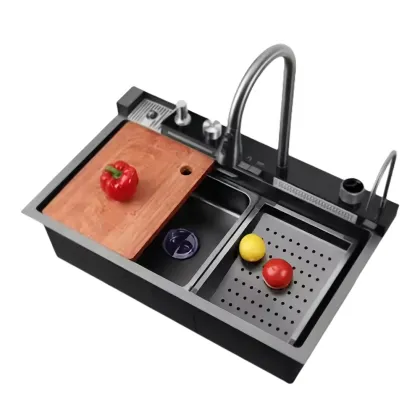 Feiyu Black Diamond Rectangular Kitchen Sink with Counter Faucet