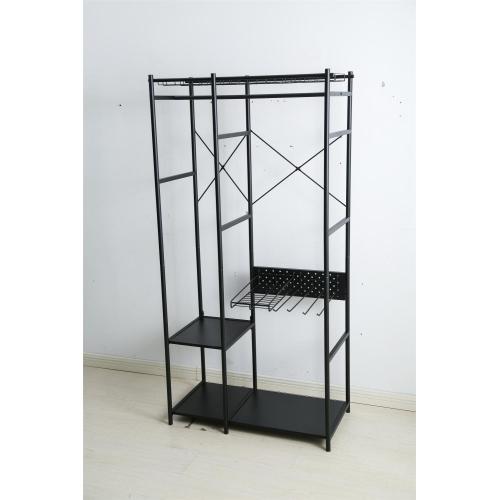 clothes rack with black metal wardrobe