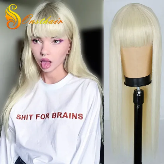 ONST Long Straight Synthetic Wig with Bangs for White /Black Women Nature Black Wigs Cosplay Female Hair Wig