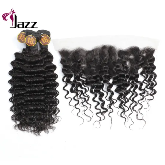 Human Hair Set Free Fashion Wig Hat Brazilian Hair Kinky Curly 3 Bundles With 13x4 Lace Closure