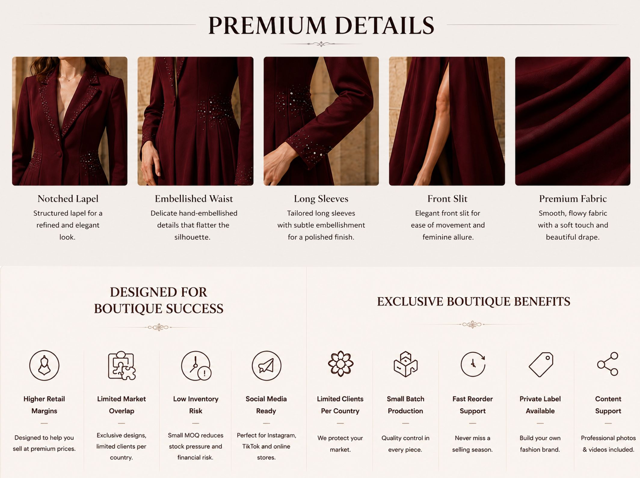 burgundy beaded blazer maxi dress design details