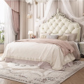 Bed de madeira maciça de estilo creme francês 1.5